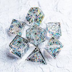 URWizards D&D Resin Opalite Glitter Engraved Dice Set Cleric Style - Urwizards