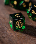 URWizards Dnd Emerald Glass Engraved Dice Set Moon Star Style - Urwizards