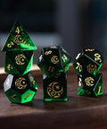 URWizards Dnd Emerald Glass Engraved Dice Set Moon Star Style - Urwizards