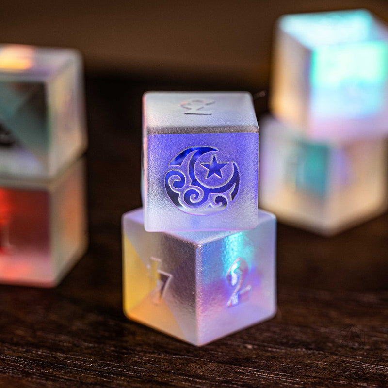 URWizards Dnd Engraved Dichroic Prism Glass D6 Dice Moon and Star - Urwizards