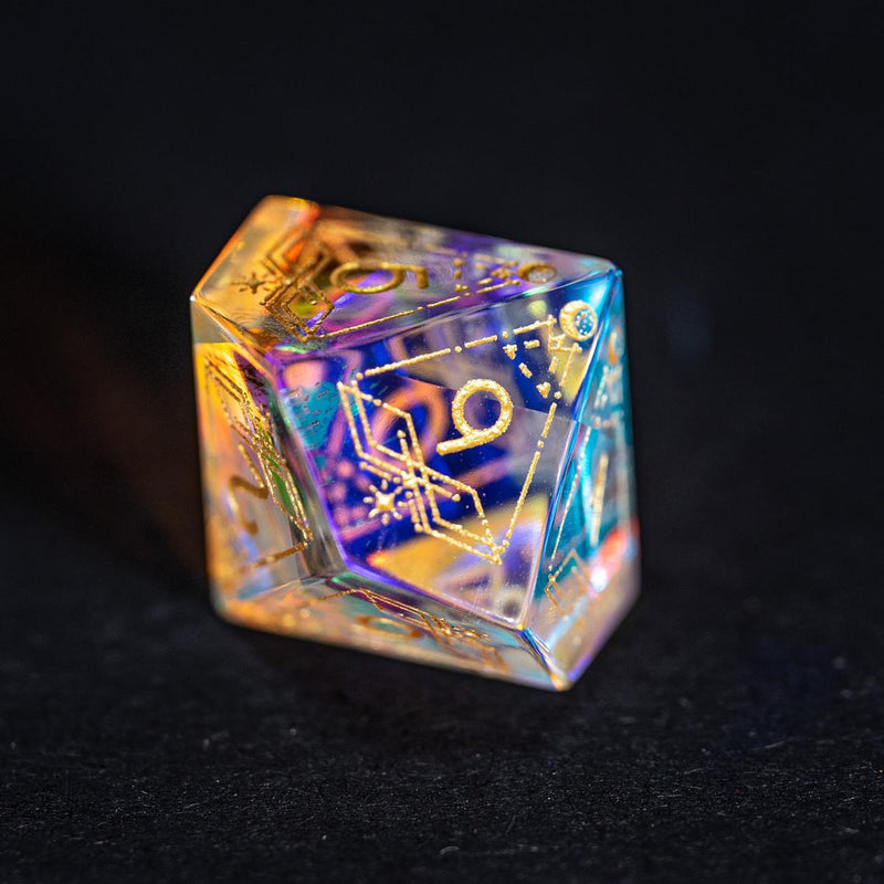 URWizards Dnd Dichroic Glass Engraved Dice Set Astrology Gold Inked - Urwizards