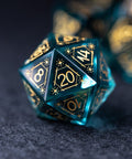 URWizards Dnd Blue Glass Engraved Dice Set Astrology Style - Urwizards