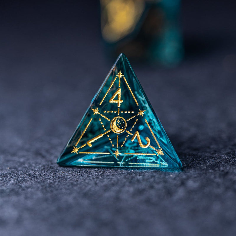 URWizards Dnd Blue Glass Engraved Dice Set Astrology Style - Urwizards
