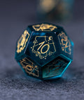 URWizards Dnd Blue Glass Engraved Dice Set Astrology Style - Urwizards