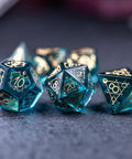 URWizards Dnd Blue Glass Engraved Dice Set Astrology Style - Urwizards