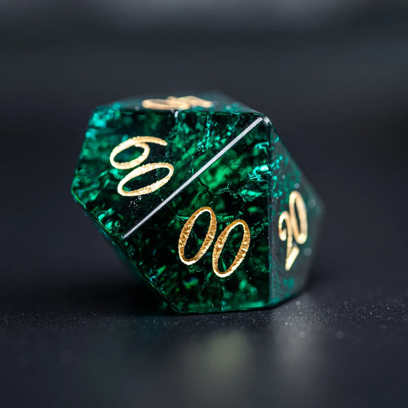 URWizards D&D Blast Emerald Glass Engraved Dice Set - Urwizards