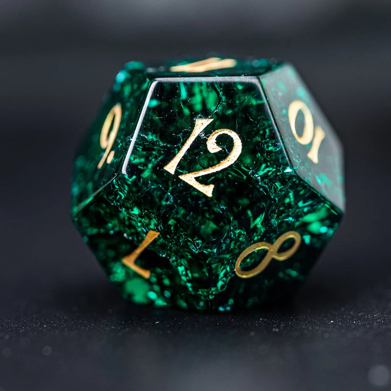 URWizards D&D Blast Emerald Glass Engraved Dice Set - Urwizards