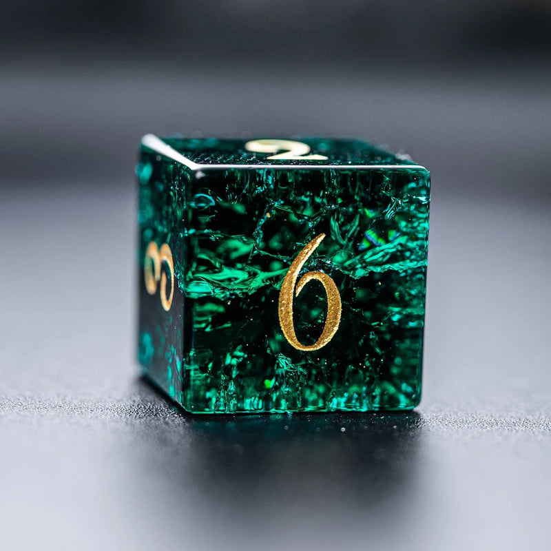 URWizards D&D Blast Emerald Glass Engraved Dice Set - Urwizards