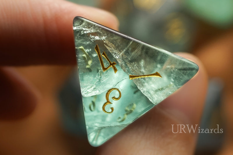 URWizards Dnd Green Fluorite Gemstone Engraved Dice Set Moon Style - Urwizards