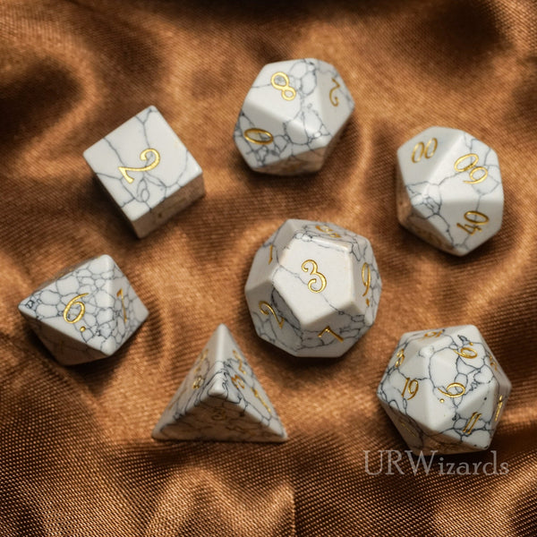 URWizards Dnd White Howlite Gemstone Engraved Dice Set - Urwizards