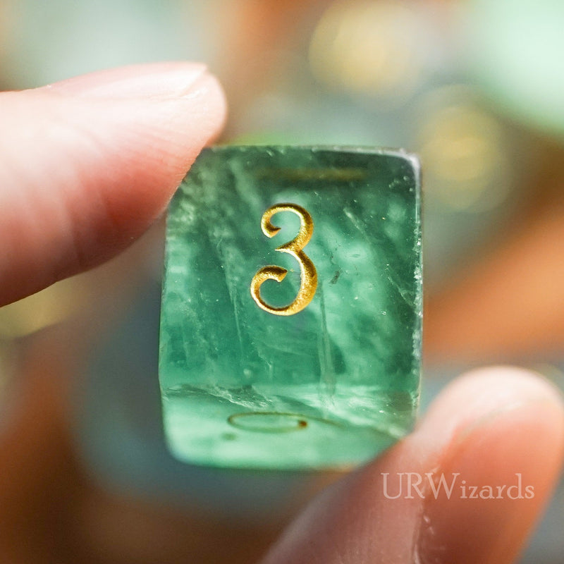 URWizards Dnd Green Fluorite Gemstone Engraved Dice Set Moon Style - Urwizards