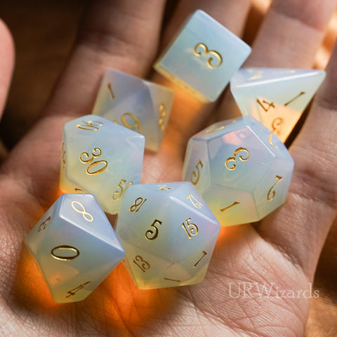 URWizards Dnd Opalite Gemstone Engraved Dice Set - Urwizards