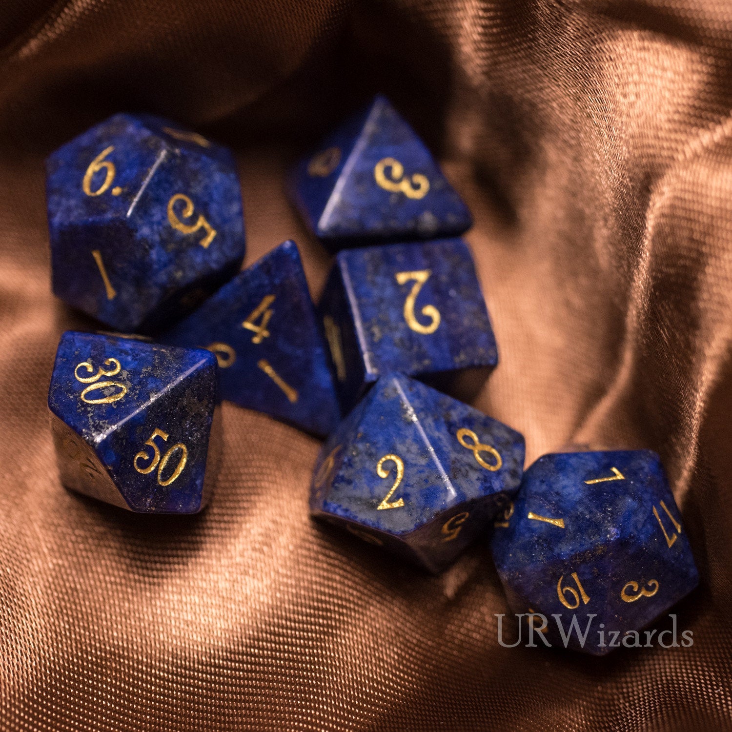 20% OFF ENGRAVED Lapis Lazuli Gemstone Polyhedral high quality Dice Set: Hand Carved with Qua