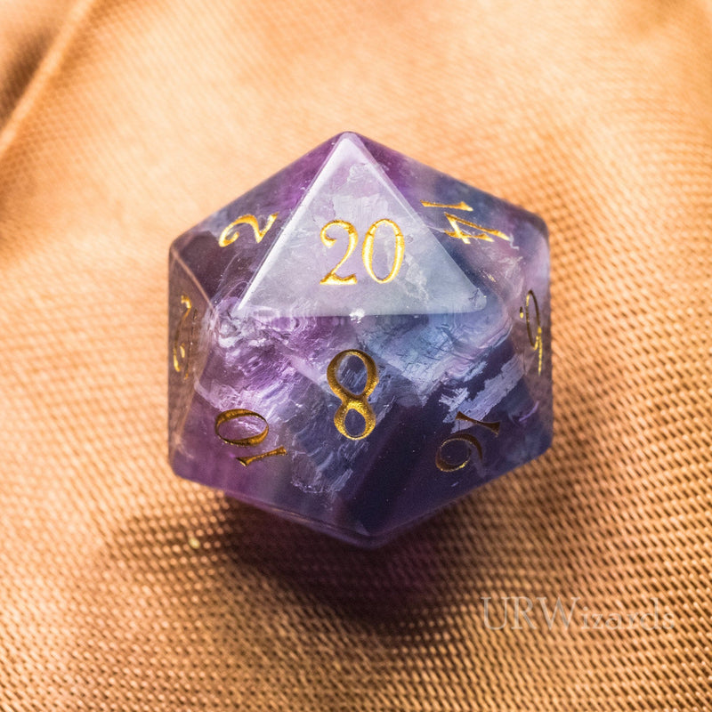 URWizards D20 Engraved Purple Fluorite Gemstone D20 Dice - Dungeons and Dragons D20, RPG Game DND - Urwizards