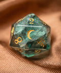 URWizards Dnd Engraved Green Fluorite D20 Dice Moon Style - Urwizards