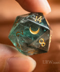 URWizards Dnd Engraved Green Fluorite D20 Dice Moon Style - Urwizards