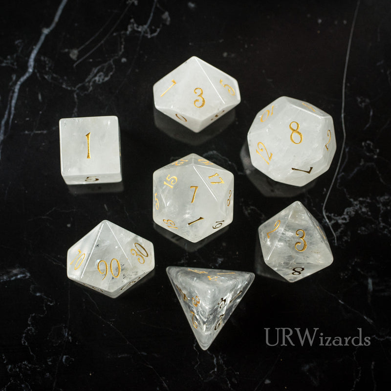 URWizards Dnd Clear Quartz Gemstone Engraved Dice Set - Urwizards