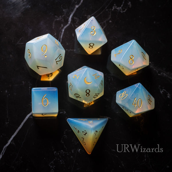 URWizards Dnd Opalite Gemstone Engraved Dice Set Moon Style - Urwizards