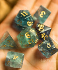 URWizards Dnd Green Fluorite Gemstone Engraved Dice Set Dragon Style - Urwizards