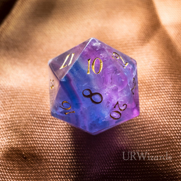 URWizards D20 Engraved Purple Fluorite Gemstone D20 Dice - Dungeons and Dragons D20, RPG Game DND - Urwizards