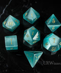 URWizards Dnd Aquamarine Cat's Eye Gemstone Engraved Dice Set - Urwizards