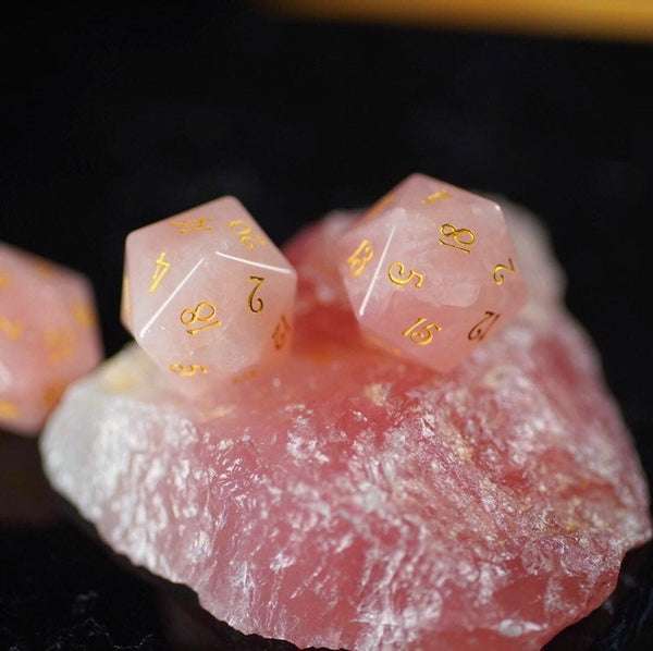 URWizards Dnd Rose Quartz Gemstone Engraved Dice Set - Urwizards