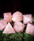 URWizards Dnd Rose Quartz Gemstone Engraved Dice Set Plant Vine Style - Urwizards
