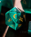 URWizards Dnd Green Cat's Eye Engraved Dice Set Moon Style - Urwizards