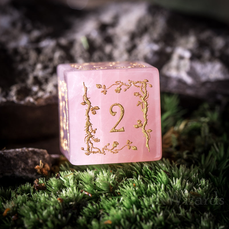 URWizards Dnd Rose Quartz Gemstone Engraved Dice Set Plant Vine Style - Urwizards