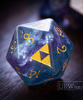 Dnd Purple Fluorite Gemstone Engraved Dice Set Triforce Style - Urwizards