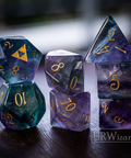 Dnd Purple Fluorite Gemstone Engraved Dice Set Triforce Style - Urwizards